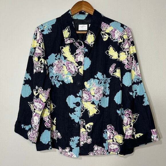 Emma James Linen Blend Floral Button Up Lightweight Blazer Jacket Women Size 14 - Picture 1 of 14